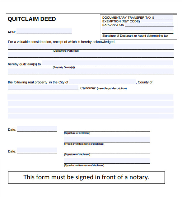 free sample quit claim deed form