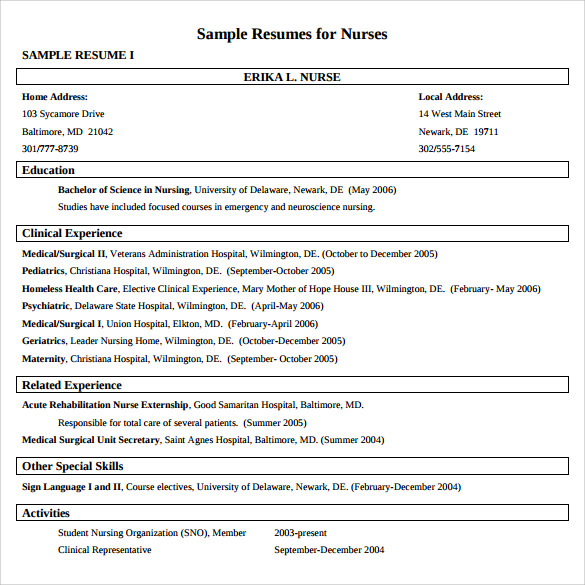 Sample Nurse Resume - 10+ Download Free Documents in Word, PDF