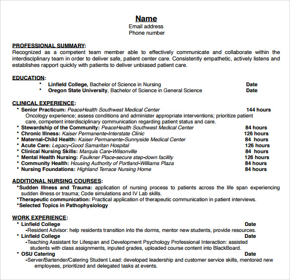 graduate nurse resume template free