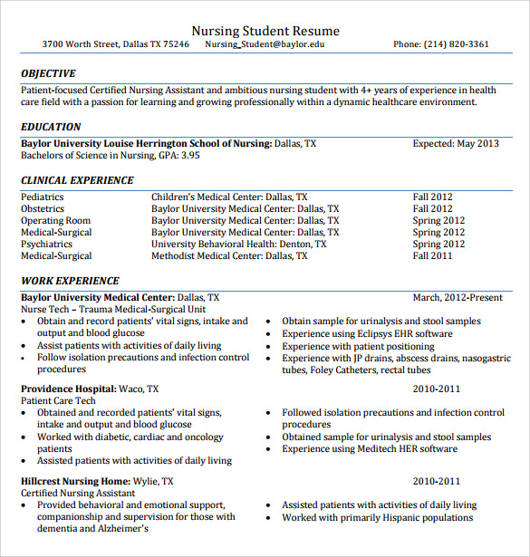 nurse student resume