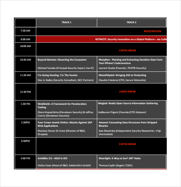conference schedule template example