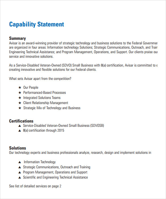 capability statement template free