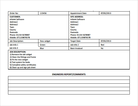 Free 13 Sample Job Sheet Templates In Pdf Ms Word 2616