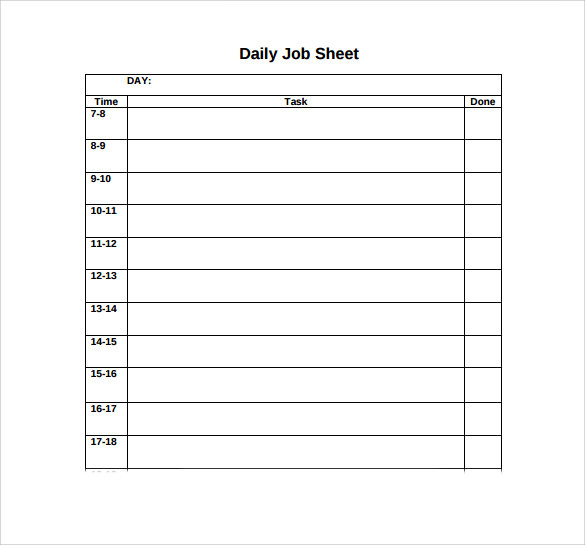 daily job sheet template