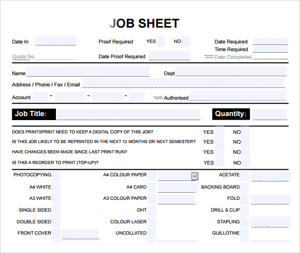 download job sheet template