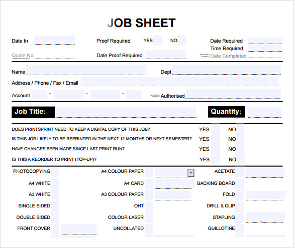Job Sheet Example Free Job Application Form Template
