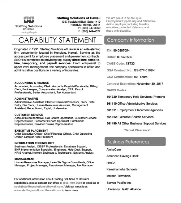 Capability Statement Template Free Printable Templates