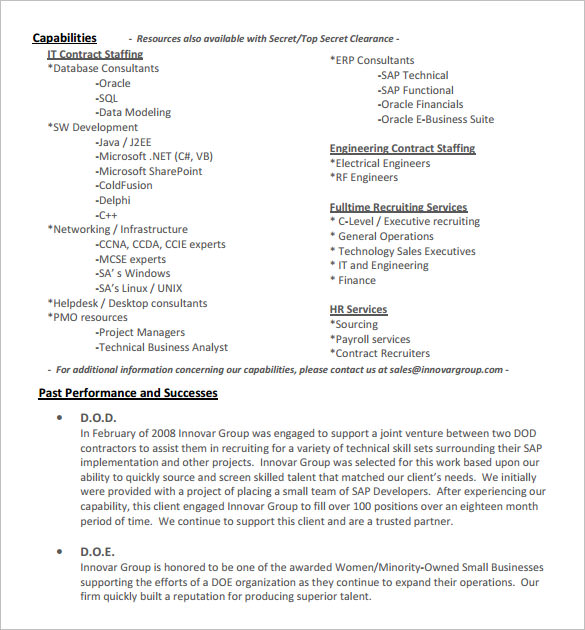 capability statement free sample template