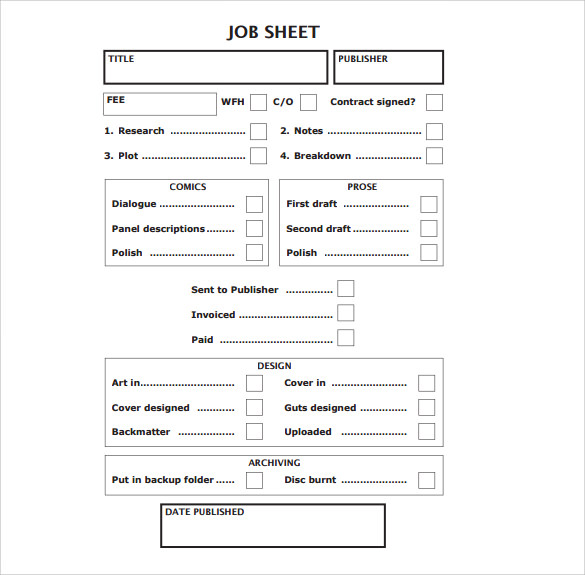 Job Sheet Template PDF Template