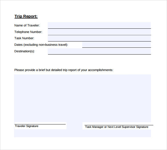 trip report summary template