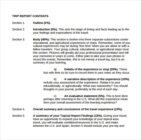 short trip report example