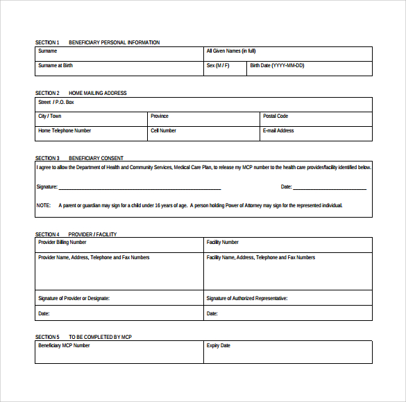 beneficiary release form sample download
