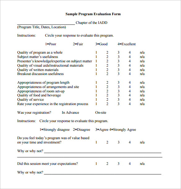 program evaluation form sample download