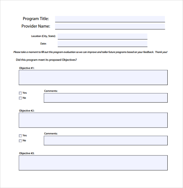 program evaluation form pdf for free