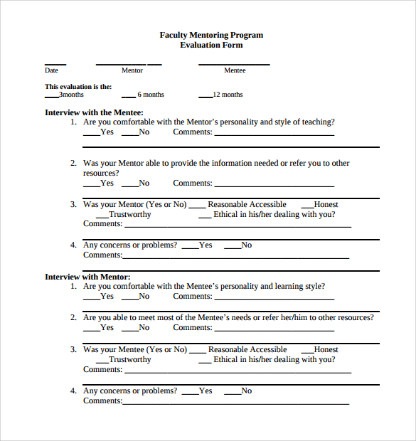 faculty mentoring program evaluation form