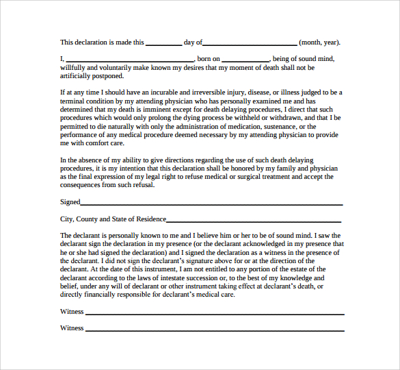 living will declaration form template