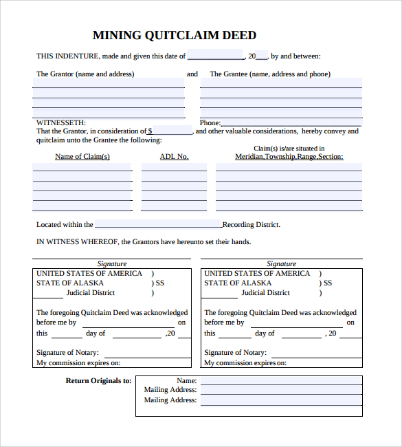 mining quitclaim deed form template