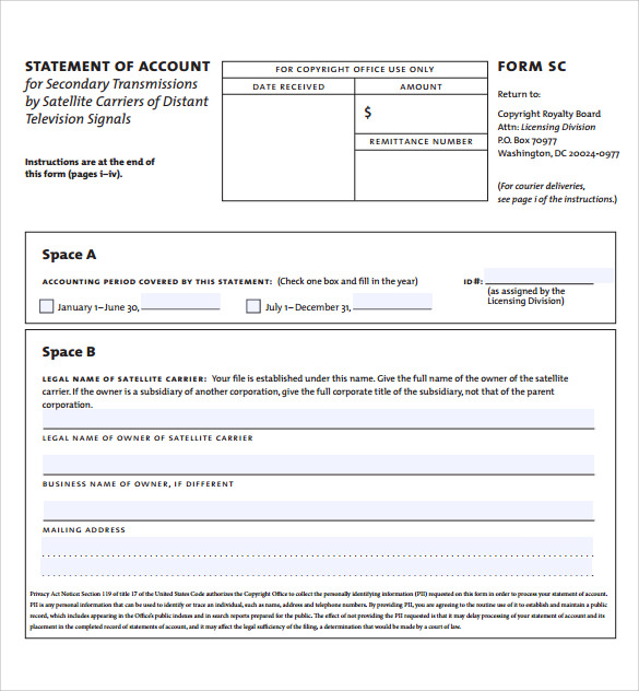 statement of account template sample