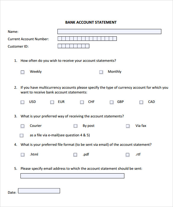 bank statement of account template