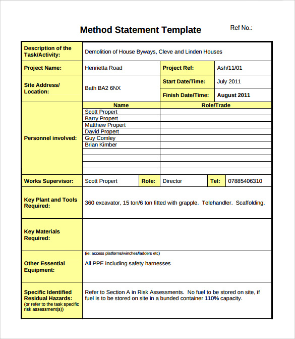 Method Statement Risk Assessment Template Free PRINTABLE TEMPLATES