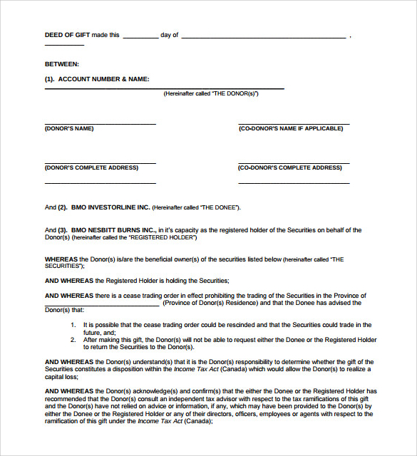 13 Sample Deed of Gift Forms Samples, Examples & Format Sample