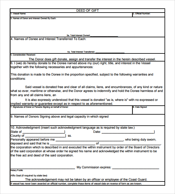 deed of gift form to download 
