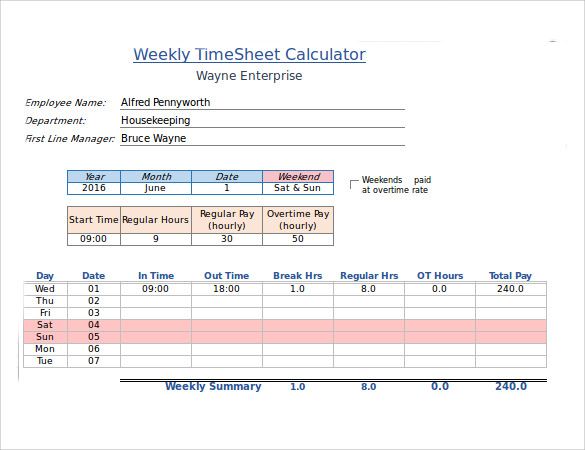 FREE 8+ Sample Payroll Time sheet Calculator Templates in PDF | Excel