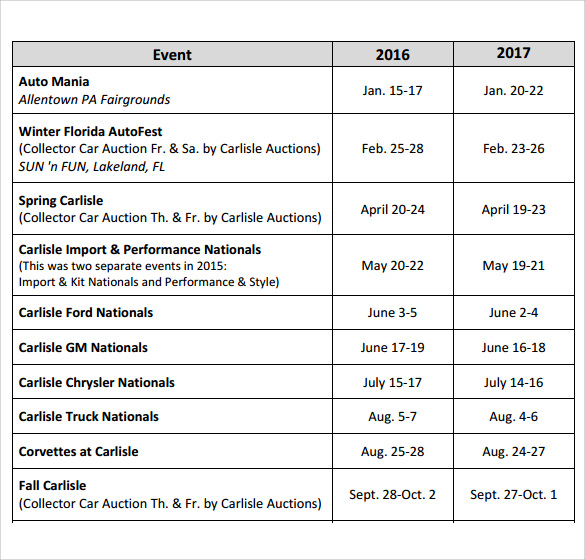 event schedule sample