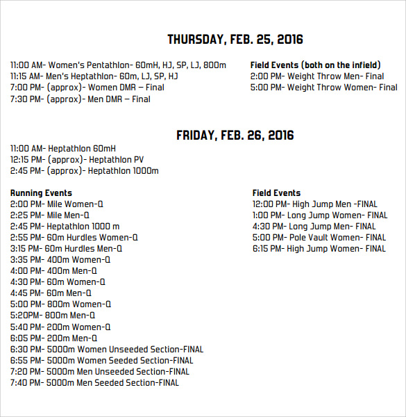 FREE 18 Sample Event Schedule Templates In MS Word PDF