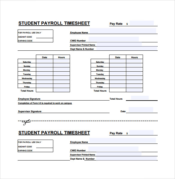 student payroll timesheet
