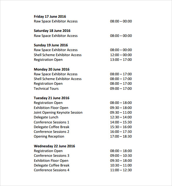 general event schedule