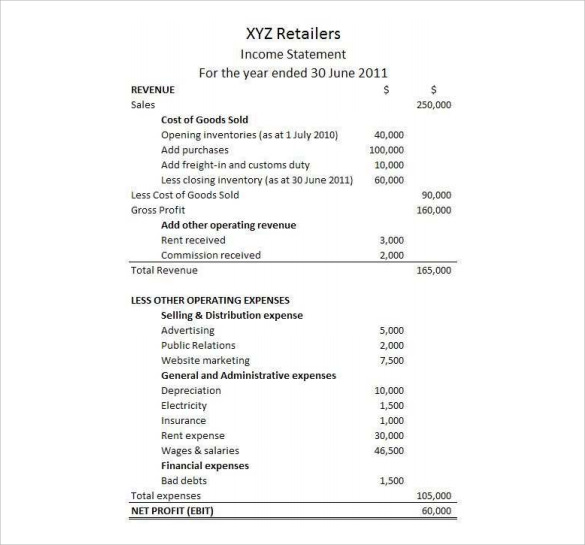 free 15 income statement templates in ms word pdf accounts receivable balance sheet
