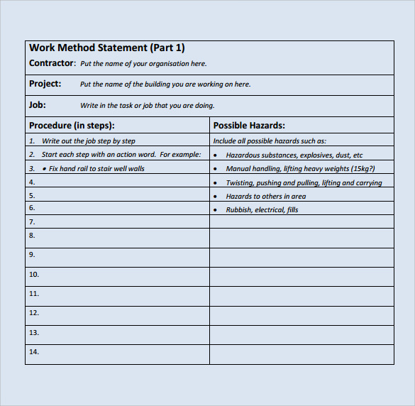 Construction Work Method Statement Template Free Printable Templates