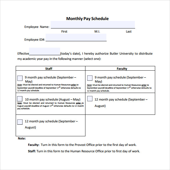 monthly payment schedule template