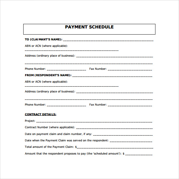 simple payment schedule template