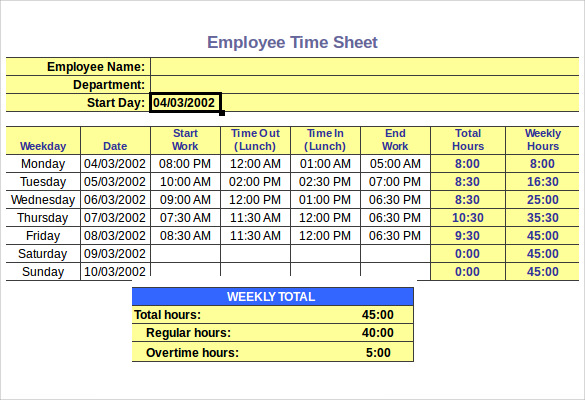 working hours calculator excel template