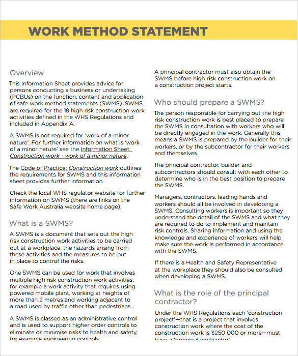 Work method statement template free