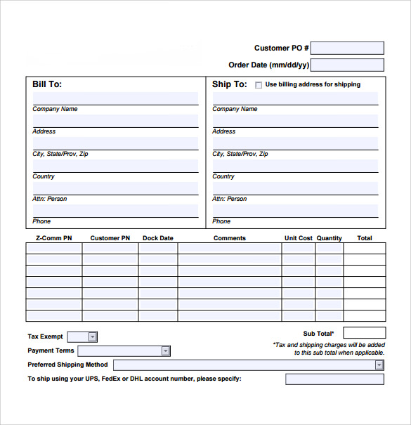 order form template excel