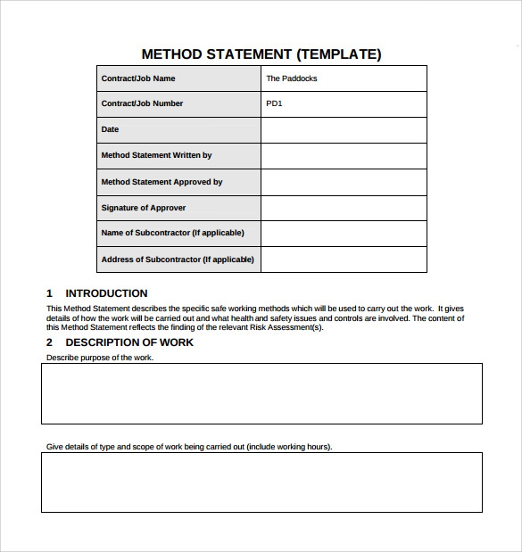 free method statement template