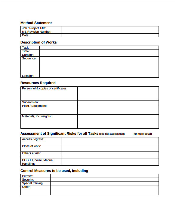 method statement template free pdf