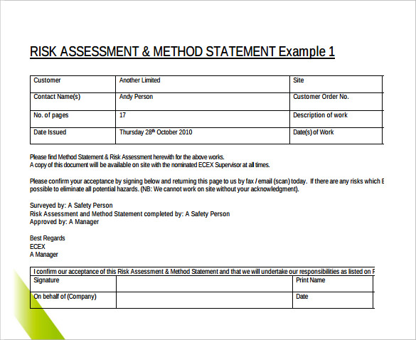 Work Method Statement Example Free Download - Printable Templates