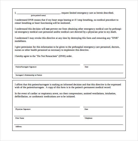 Printable Do Not Resuscitate Form Nz