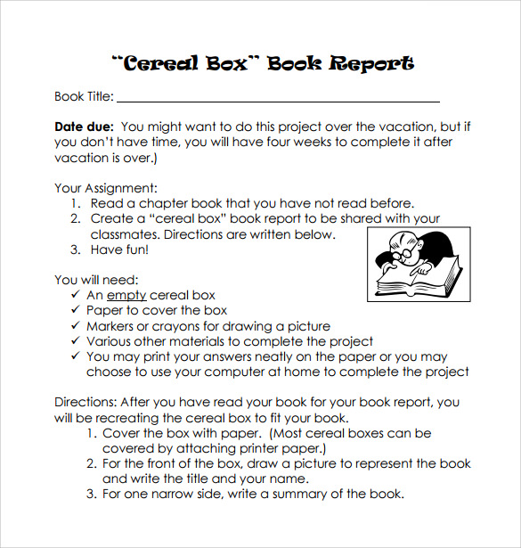 Cereal box book report template pdf