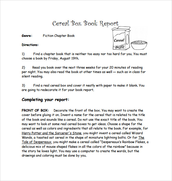 Cereal box book report template pdf