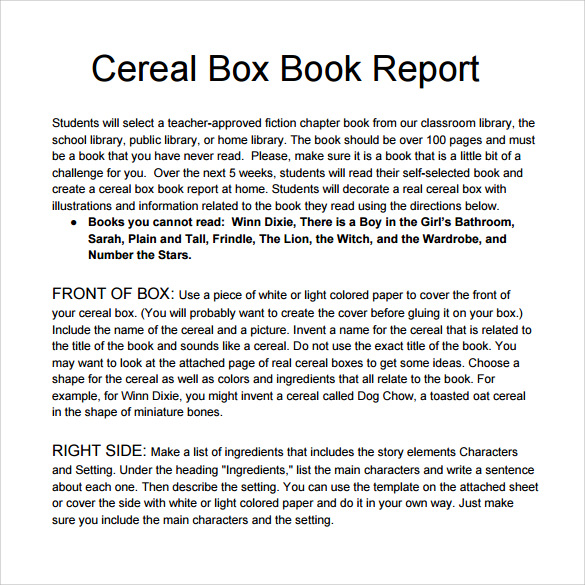 downloadable cereal box book report template