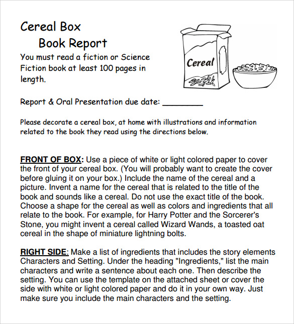 cereal box book report printable template