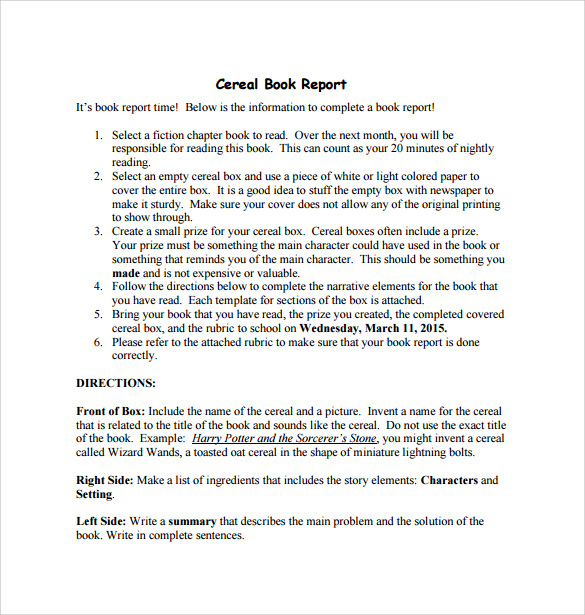 Cereal Box Book Report Template