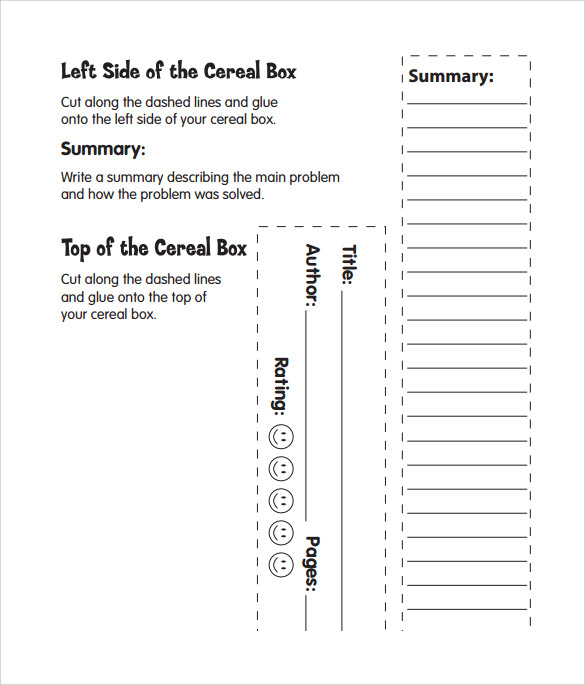 cereal box book report template example