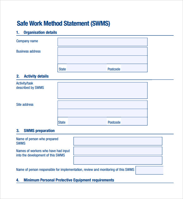 safe work method statement template