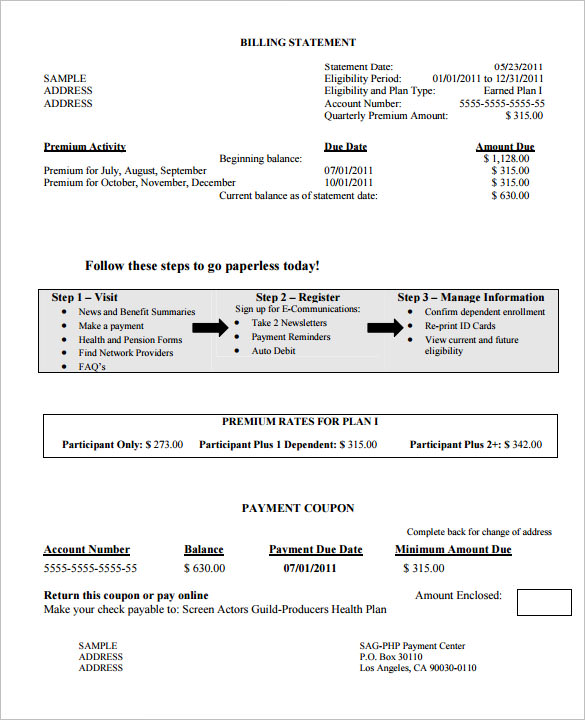 billing statement template free example